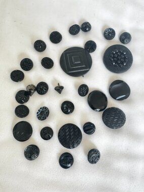 30 pcs Vintage Black Buttons Victorian Variety Sizes, Shapes & Material